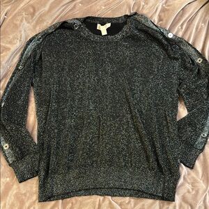 Michael Kors Black & Silver Metallic Sweater with Button Details